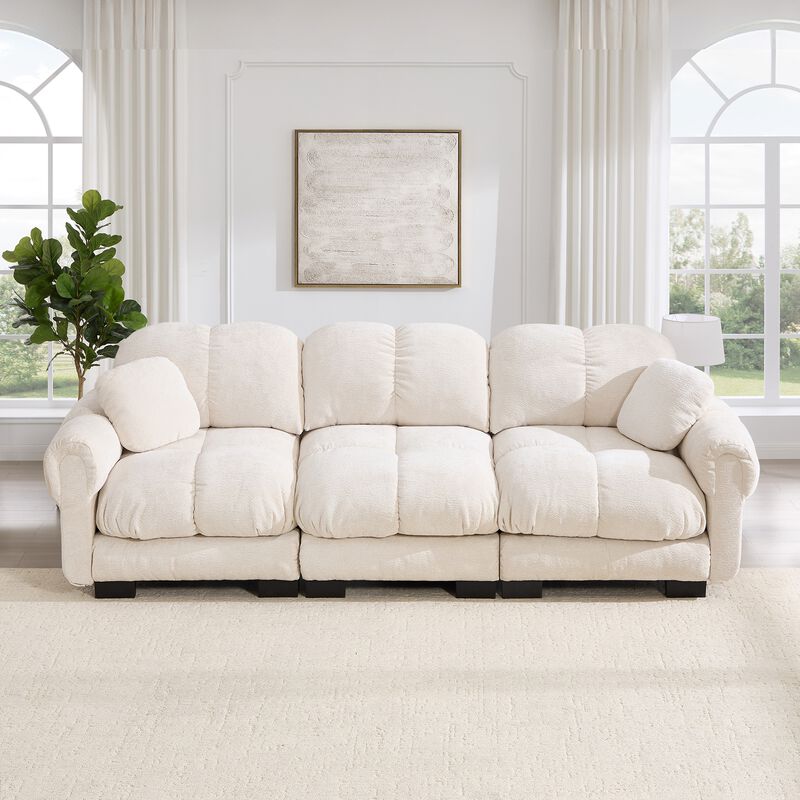 Chenille Cloud 3-Seater Sofa,Exquisite pillows and quilted back cushions,Soft padded armrests-Green image number 1