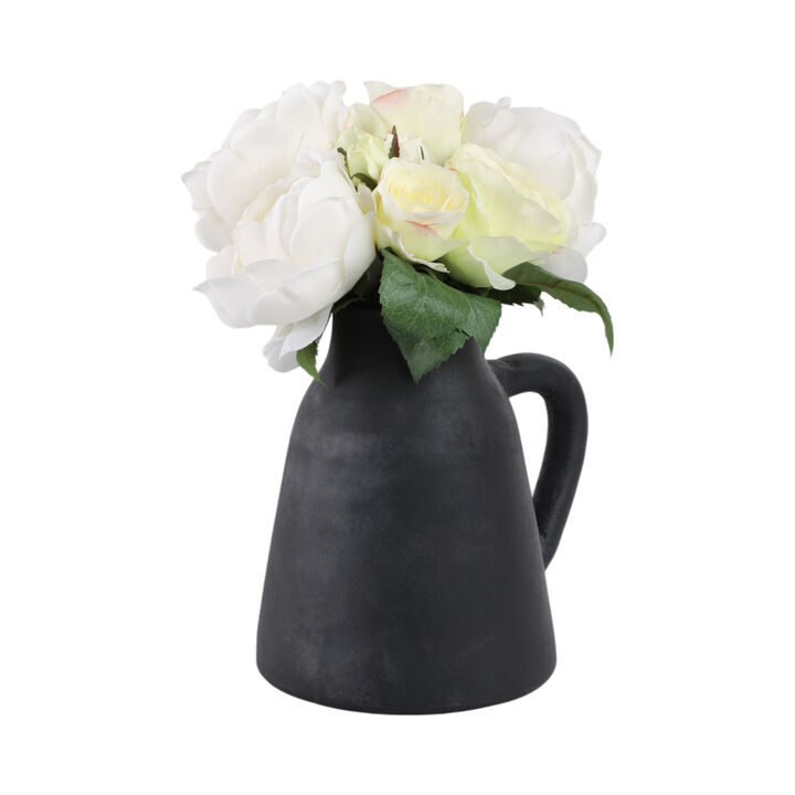 8x8" Terracotta Vase With Handle, Black