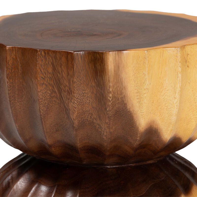 bali & pari Noleta Hand-carved Suar Wood Side Table &ndash; Sculptural Hourglass Accent Table with Natural Grain, Modern Boho Style for Living Room or Bedroom image number 3