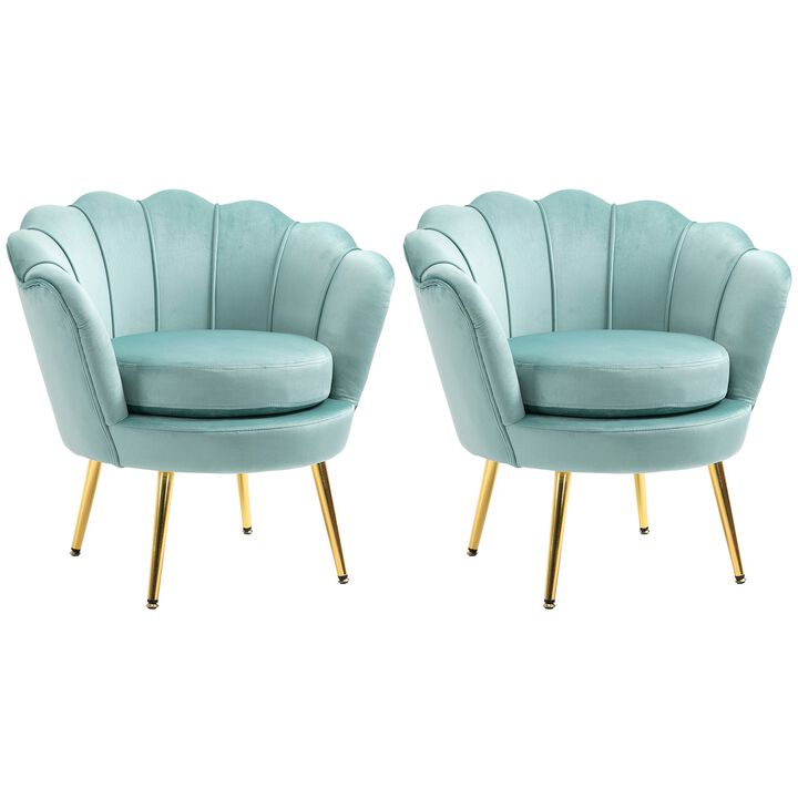 Elegant Velvet Fabric Accent Chair/Leisure Club Chair with Gold Metal Legs for Living Room, Set of 2, Green