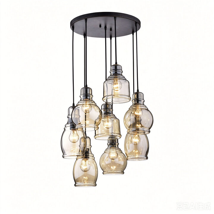 Venetian Cognac Glass Cluster Pendant in Antique Black Finish