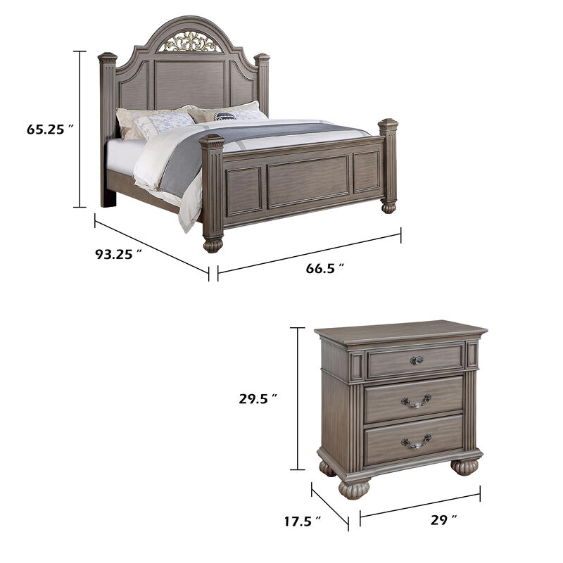 Queen Bedroom Set, Gray, Brass, Clear Wood, 2 Piece Set with Nightstand image number 7