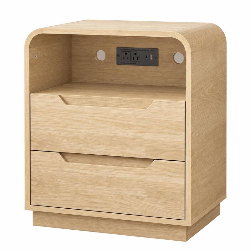 HomeRoots Ashen Fold Wood Two Drawer Nightstand with USB Port and Integrated Tech image number 0