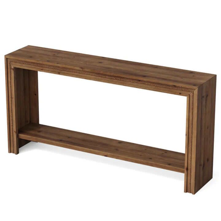Narrow Solid Wood Entryway Console Table with 2-Tier Storage Shelf-Brown