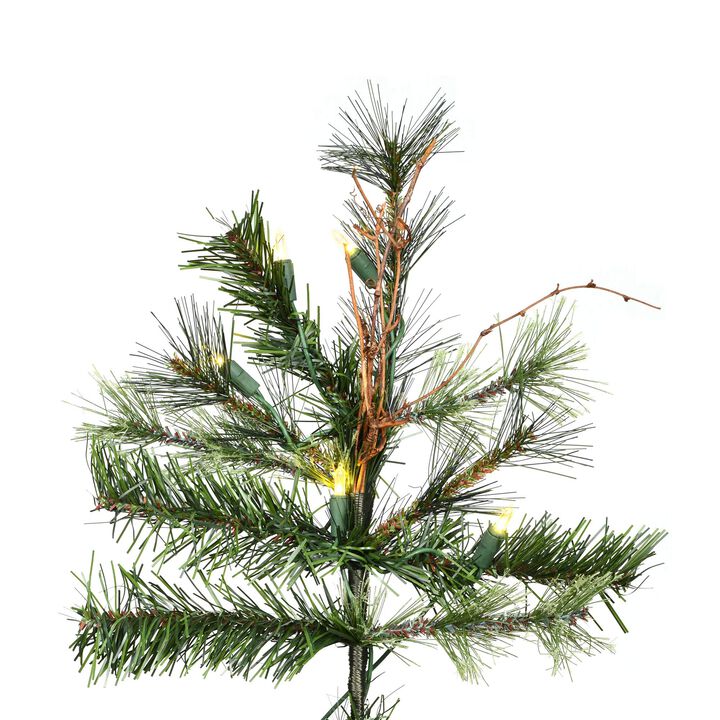 Vickerman 6.5' Mixed Country Pine Slim Artificial Christmas Tree, Warm White Dura-Lit LED Lights - Faux Christmas Tree - Seasonal Indoor Home Decor
