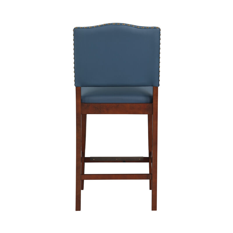 Danbers Stationary Faux Leather Blue Counter Stool with Nail Heads image number 4