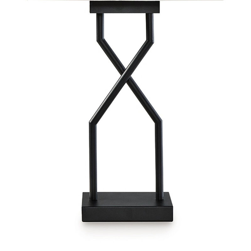 Table Lamp Set of 2, Empire Fabric Shade, Black Geometric Base w USB