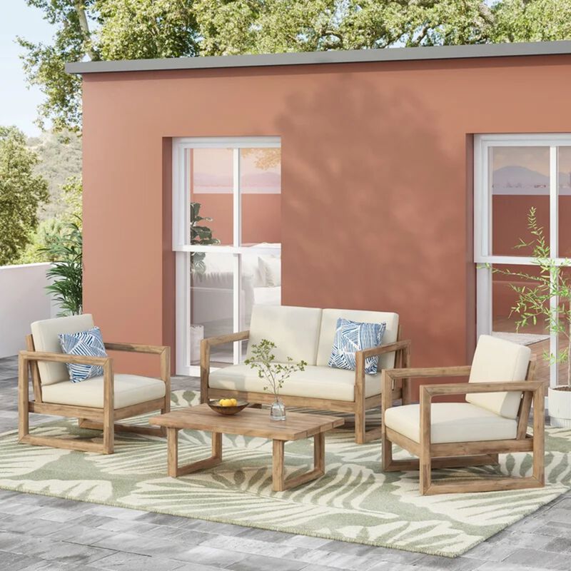 Merax Acacia Wood 4Piece Outdoor Chat Set - Slat Panel Design with Water-Resistant Cushions image number 3