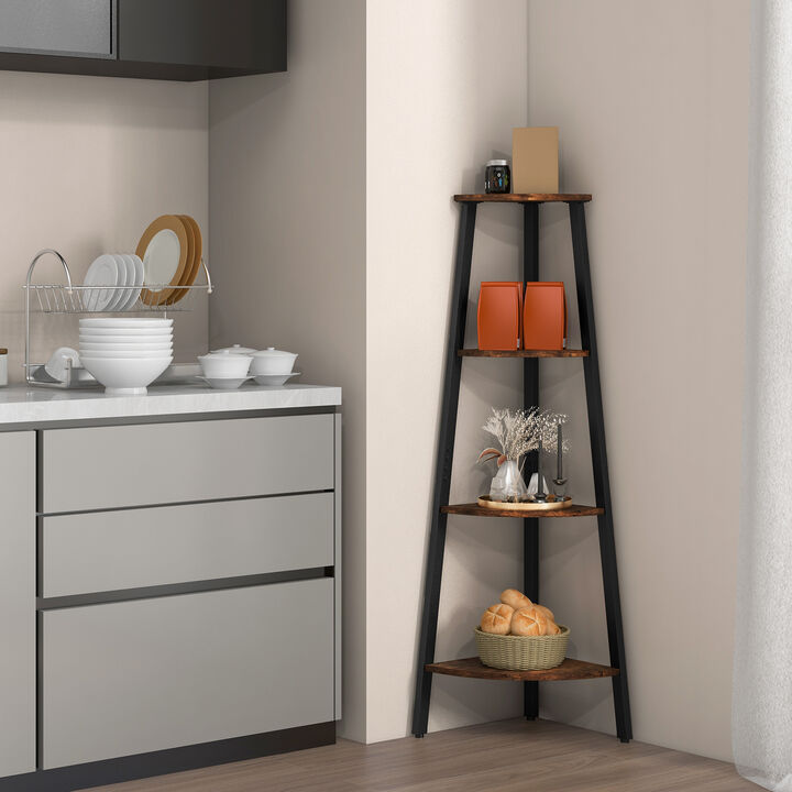 4-Tier Industrial Corner Ladder Shelf Display Rack for Home Office