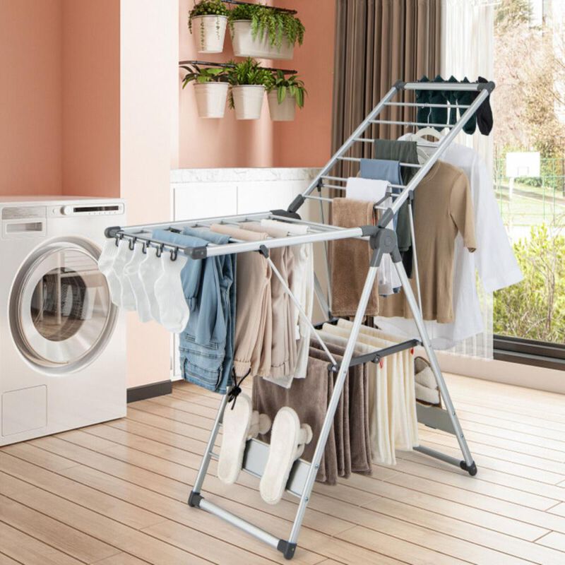Hivvago 2-Layer Folding Clothes Drying Rack with 5-Level Adjustable Height