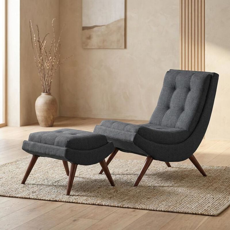 Fabric-Upholstered Lounge Chair for Living Room and Bedroom, Gray image number 4