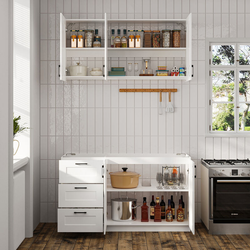 FUFU&GAGA Modern Kitchen Storage Sideboard with 3-Drawers & 5-Doors, Modular Cabinet Organizer, (60 in. W x 23.6 in. D x 64.6 in. H), White