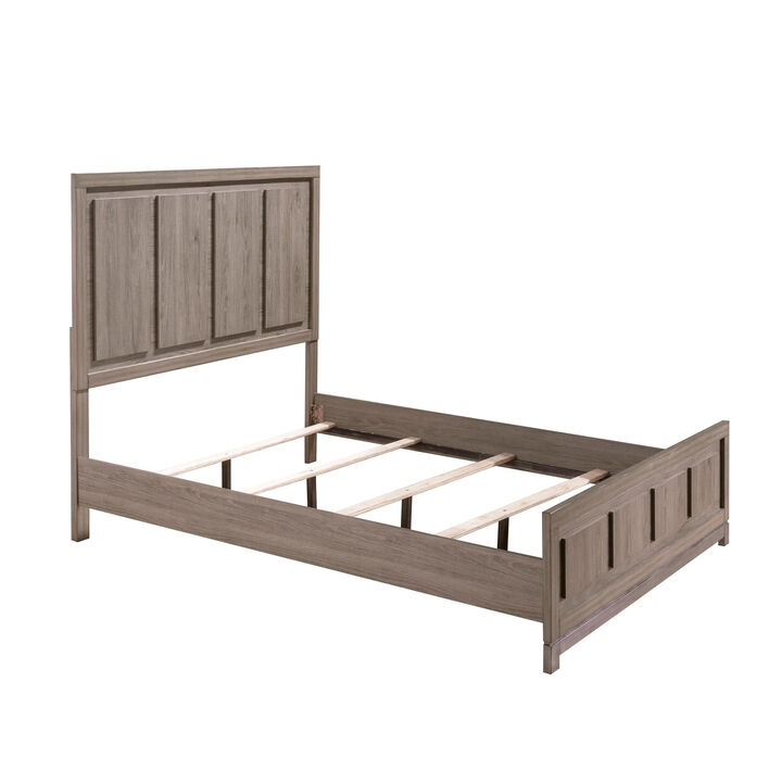 Benjara Sea King Size Bed, Rustic Modern Design, Panel Headboard, Brown Wood