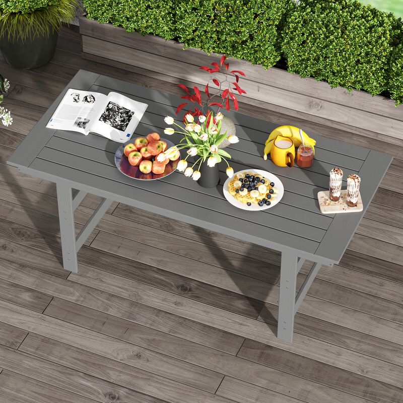 FUFU&GAGA 70.9" Outdoor & Indoor Dining Table &ndash; HDPE Waterproof, All-Weather Resistant, Wood Grain Finish, Sturdy Frame with Umbrella Hole (70.9" L x 32.7" W x 30.1" H).