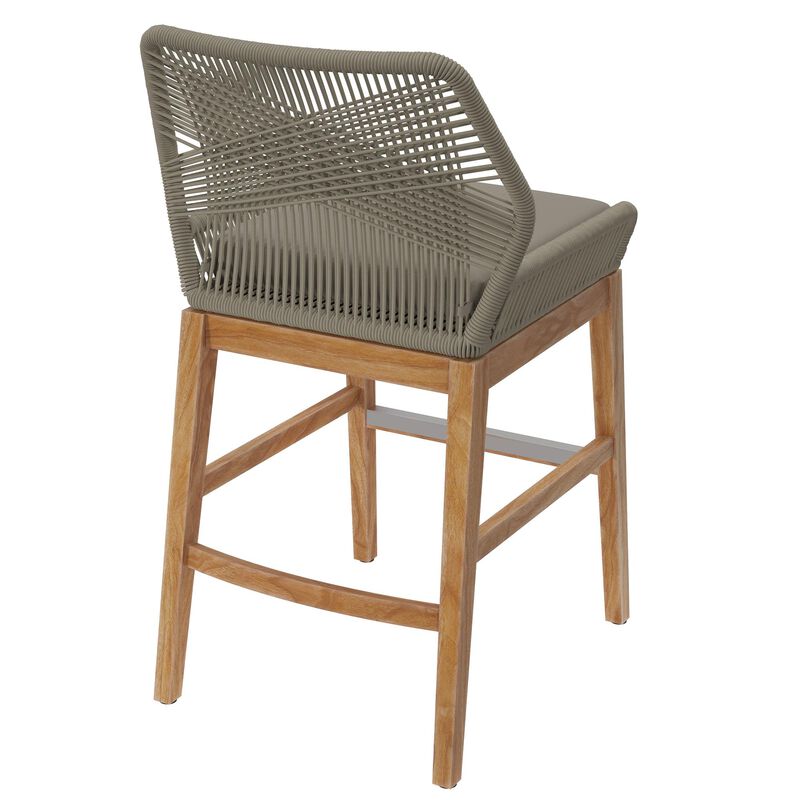 Modway Wellspring Outdoor Patio Teak Wood Counter Stool in Light Gray Greige - 24 Inch Patio Counter Height Stool with Cushion, Woven Seat and Teak Wood Legs image number 6