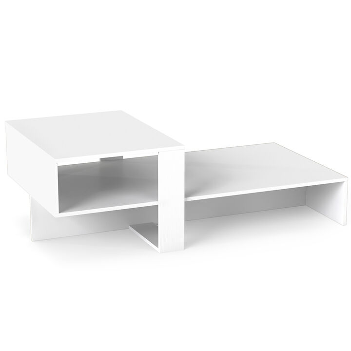 Modern Irregular Coffee Table with Lower Storage Shelf for Home Decor