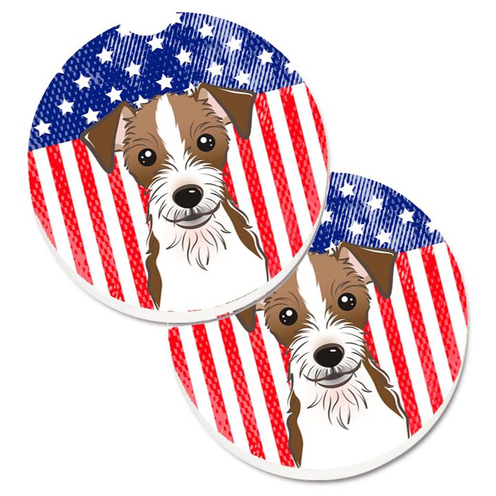 Caroline's Treasures American Flag & Jack Russell Terrier Set of 2 Cup Holder Car Coasters BB2132CARC, 2.56, Multicolor