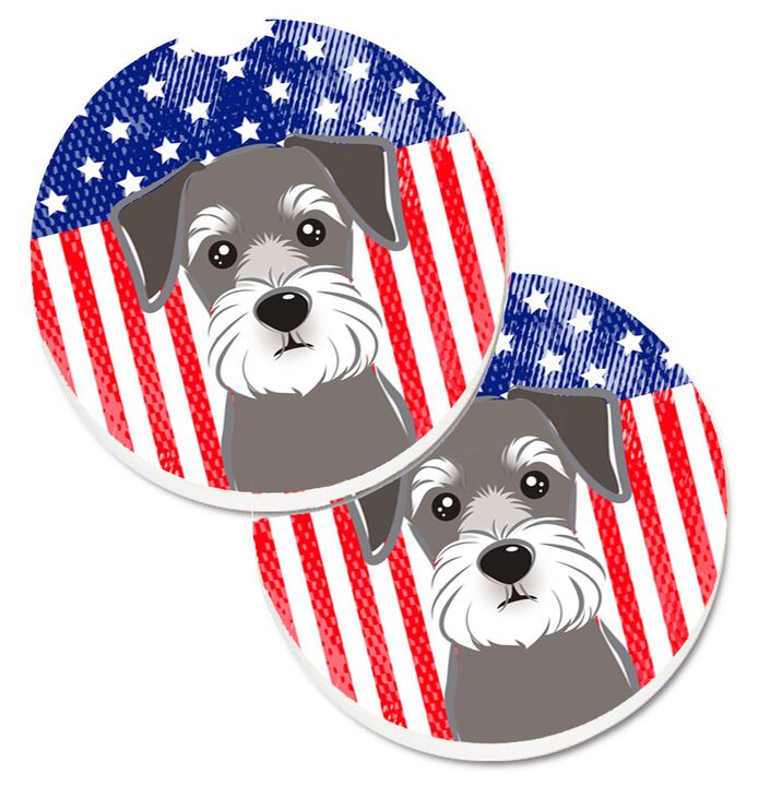 Caroline's Treasures American Flag & Schnauzer Set of 2 Cup Holder Car Coasters BB2136CARC, 2.56, Multicolor