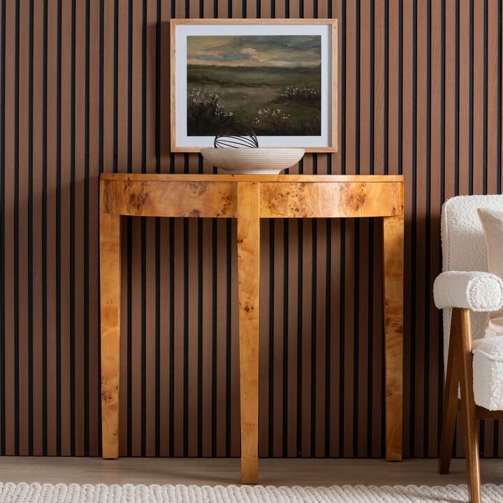 bali & pari Jihan Modern and Contemporary Natural Real Burl Wood Half Moon Console Table