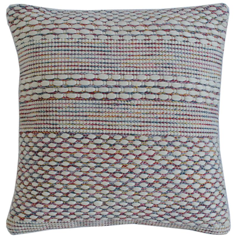 20" White and Pink Motif Striped Square Throw Pillow