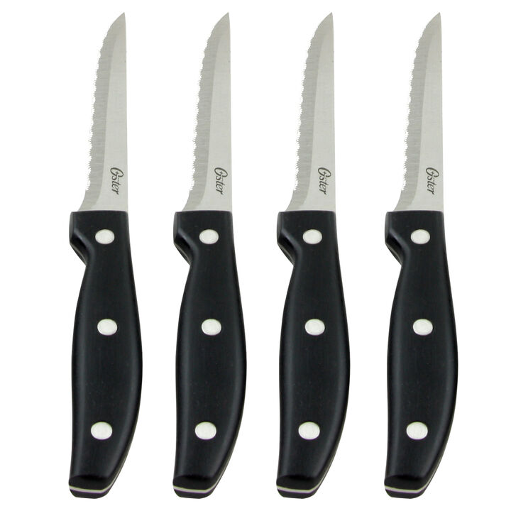 Oster Granger 4.5 in. Stainless Steel Blade Steak Knife Set in Black (4 Pack)