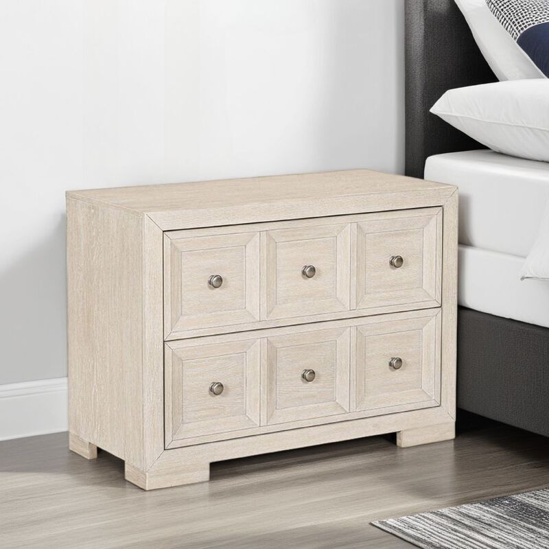 Kizie Oversized Nightstand, USB A-C, 2 Drawers, Bronze, Beige, 38 Inch