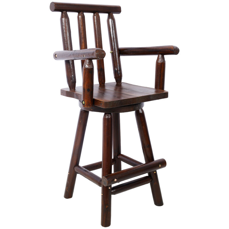 Streamdale Rustic Fir Wood Bar Stool with Footrest and Wide Armrests image number 4