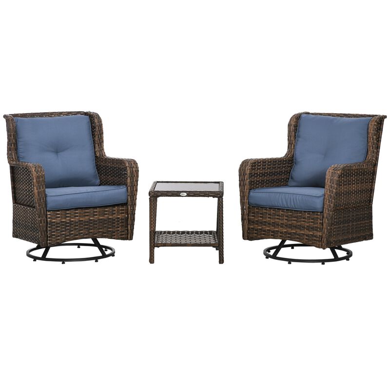 Dark Blue Patio Set: Rocking Bistro Set with 360° Swivel Function