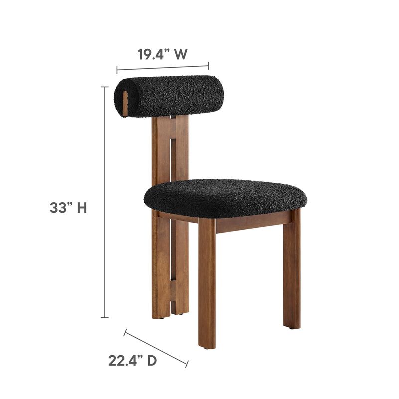 Modway Torian Upholstered Boucle Dining Chairs Set of 2 in Walnut Black - 3-Legged Farmhouse Kitchen Chairs - Mid-Century Modern Armless Accent Chairs - Comfortable Side Chairs with Wood Legs image number 2