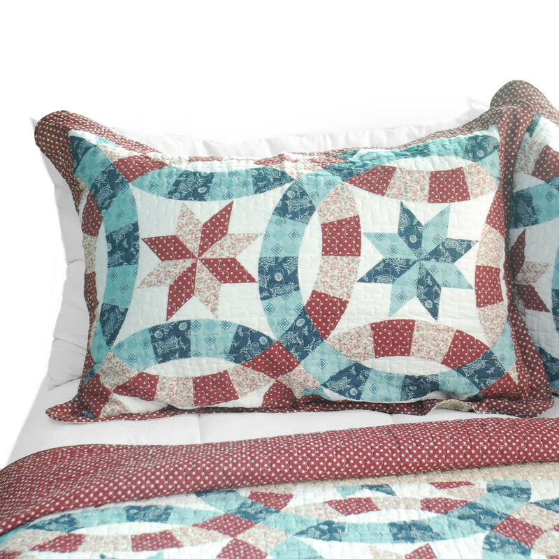 Queen Size 3-Piece Cotton Vermicelli Quilted Printed Quilt Set with Matching Pillow Shams image number 2