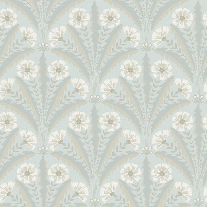 Tap Root Light Blue Floral Damask Wallpaper