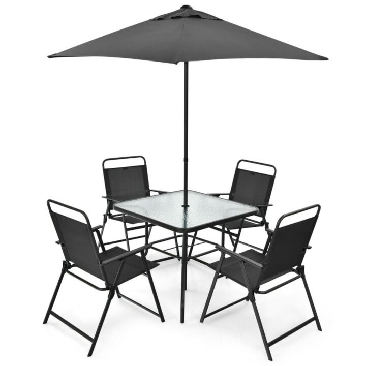 Hivvago 6 Pieces Patio Dining Set with Umbrella-Gray