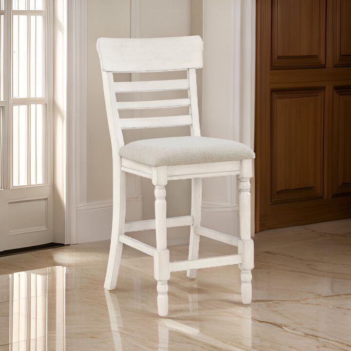 Will 26 Inch Counter Height Chair, Gray Polyester Upholstery, White, Set of 2