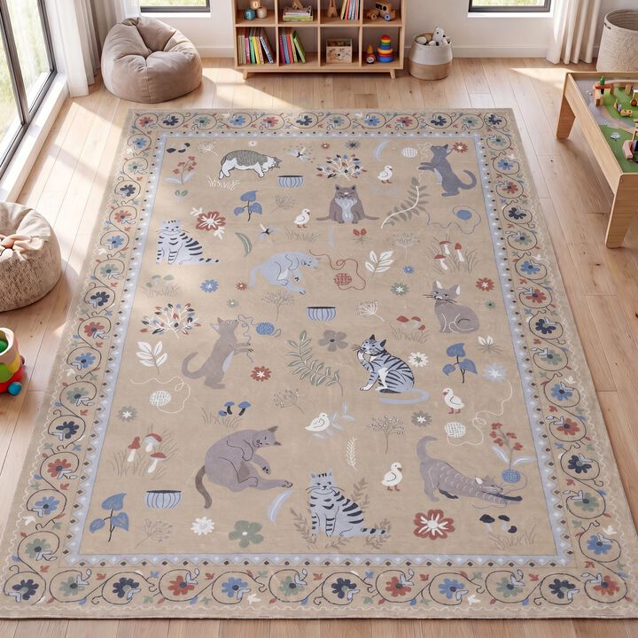 Catmosphere Festive Feline Floral Border Area Rug