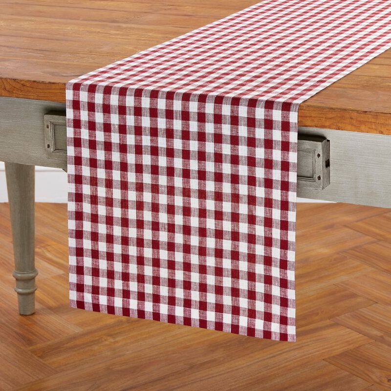 Solino Home 100% Pure Linen Table Runner - Gingham Check