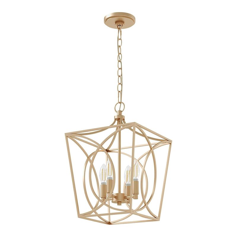 Gold Four-Light Geometric Cage Pendant Light, Farmhouse Chandelier image number 0