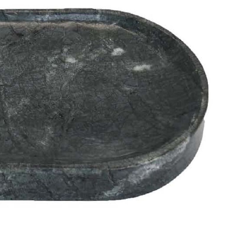 Decorative Oval Tray, Green Marble, Unique Veining Pattern, 14 Inch