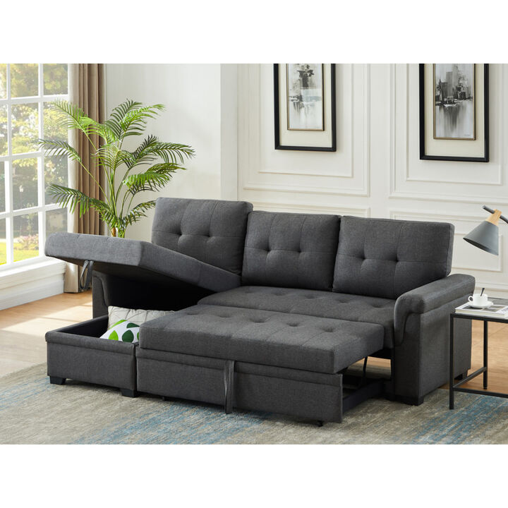 Hunter Dark Gray Linen Reversible Sleeper Sectional Sofa with Storage Chaise
