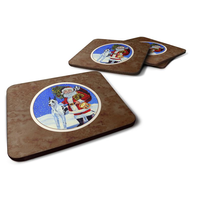 Caroline's Treasures 7083FC Harlequin Great Dane With Santa Claus Foam Coasters (Set of 4), 3.5, Multicolor image number 0