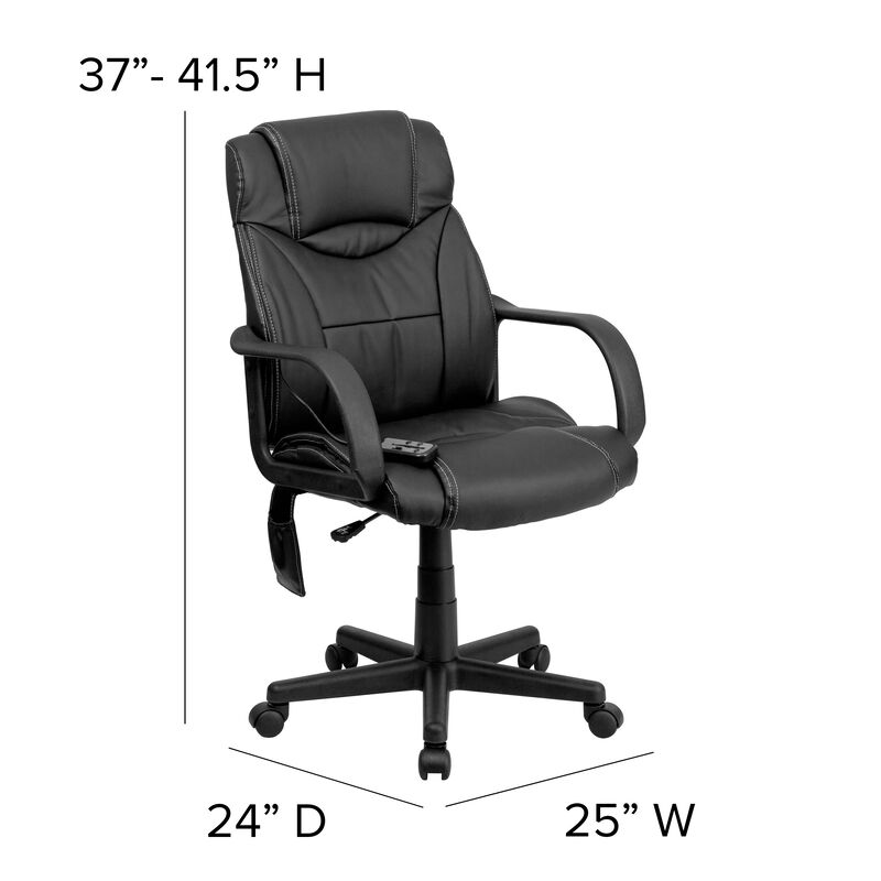 Laverne Mid-Back Ergonomic Massaging Black LeatherSoft Executive Swivel Office Chair with Arms image number 4