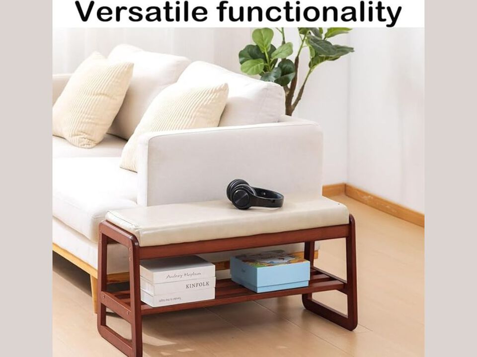 Entryway Wood Shoe Storage Bench 2 Tier Wooden Organizer Cute