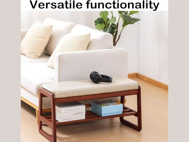 Entryway Wood Shoe Storage Bench 2 Tier Wooden Organizer Cute image number 1