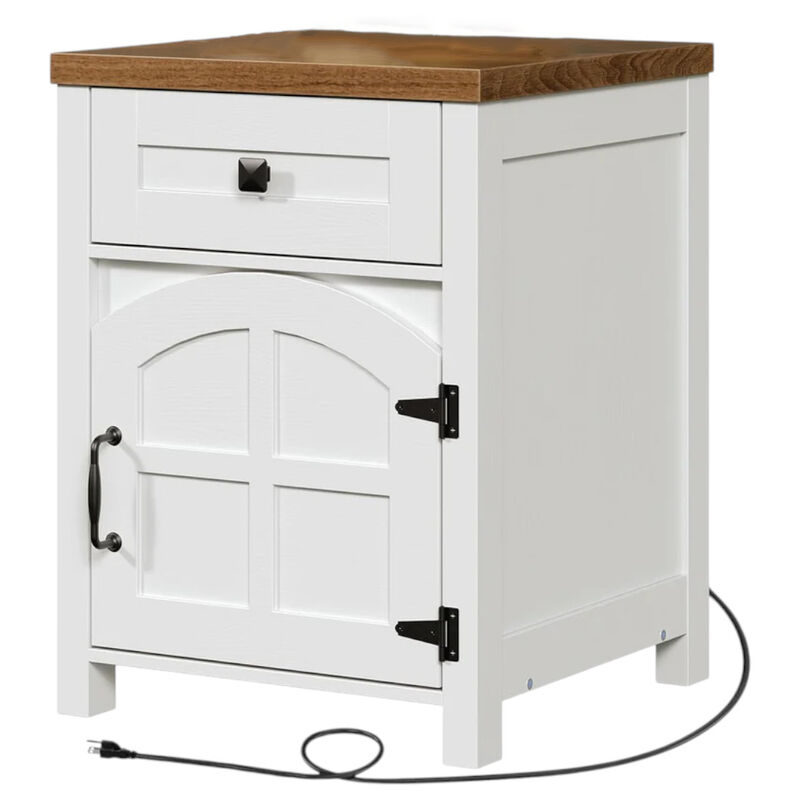 Farmhouse Nightstand with Built In Charging Station and Storage image number 0