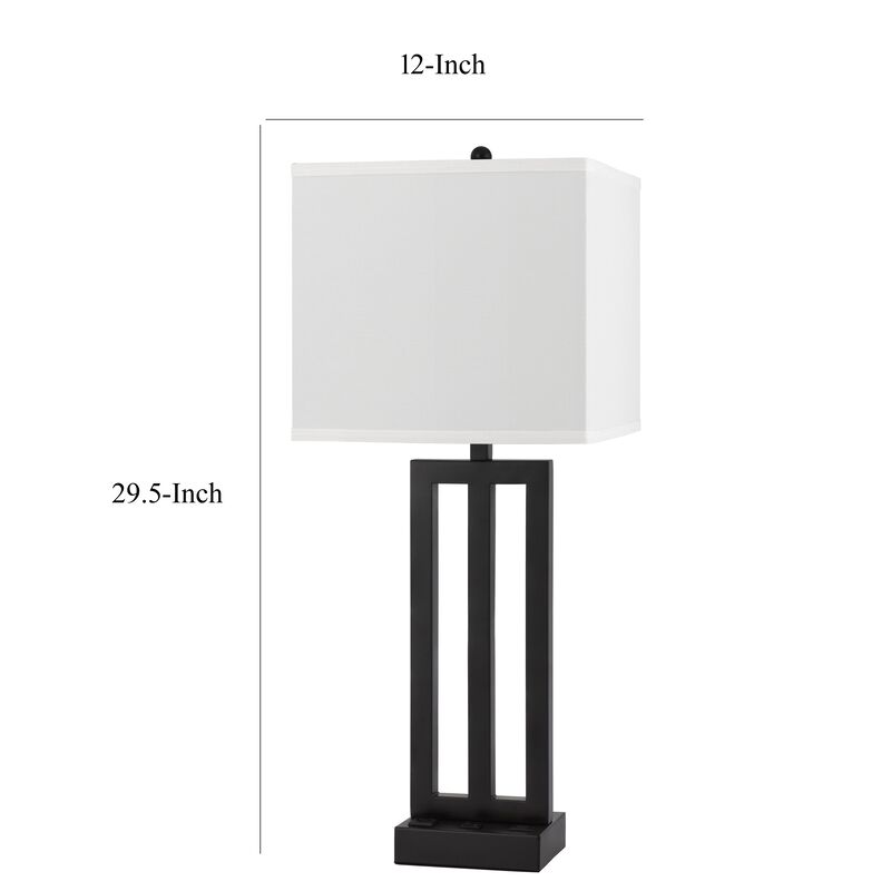 Haney Table Lamp, 1 Outlet, USB Port, Bronze Slim Keyhole Base 30 Inch - Benzara