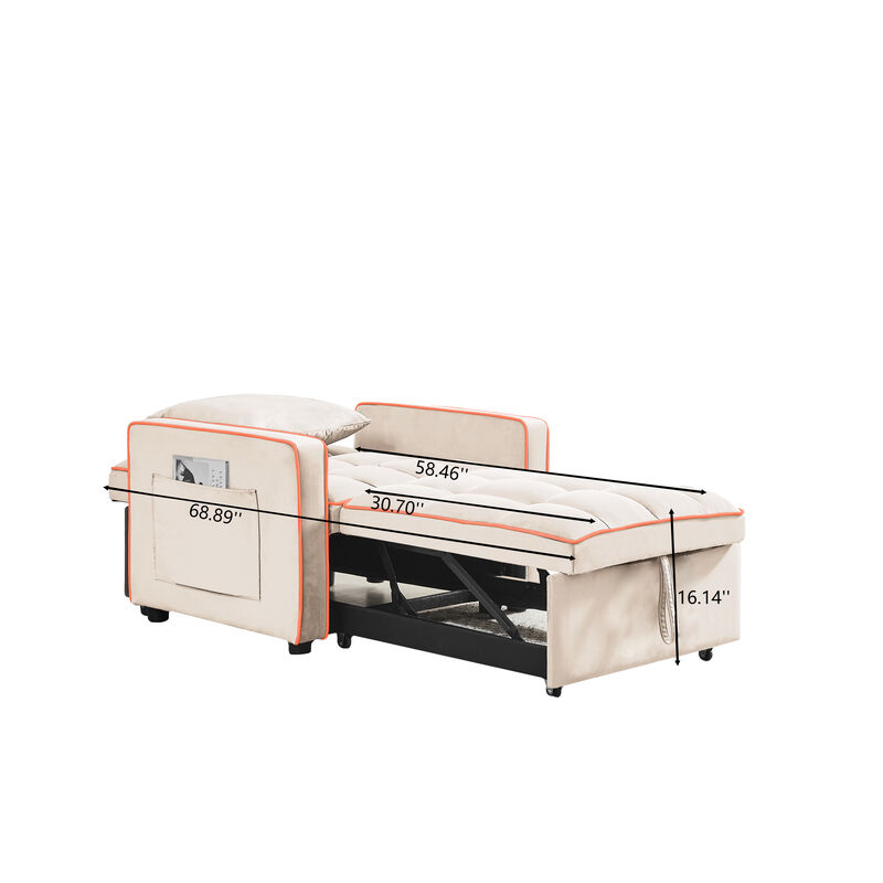 TATEUS Modern Black Three-in-One Sofa Bed Chair with Adjustable Recliner