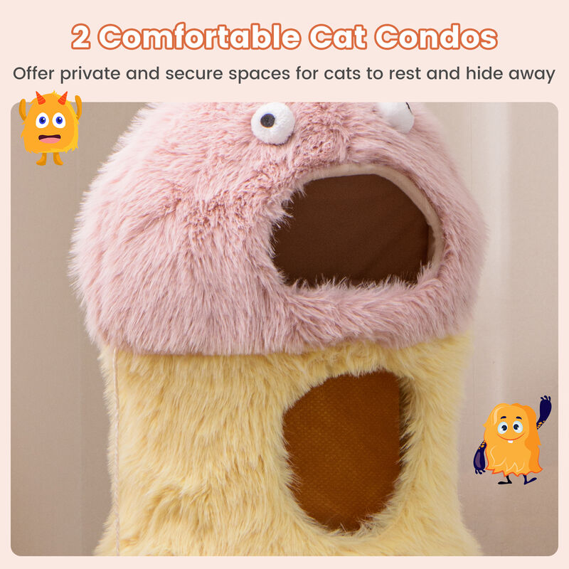 Cute Monster-Themed Cat Tower with 2 Condos, Scratching Posts & 3-Level Activity Center