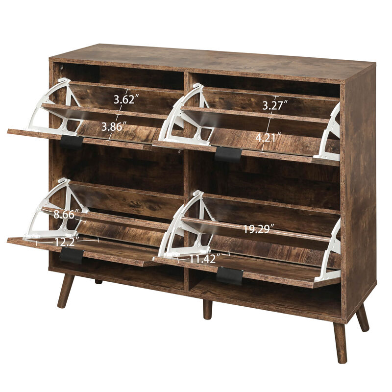 4 Door Shoe Rack, Freestanding Modern Shoe Storage Cabinet, for Entryway,Gray