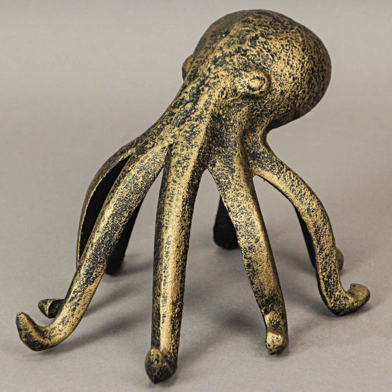 Antique Gold Cast Iron Octopus Phone Holder Stand Decorative Bookend Home Decor image number 3