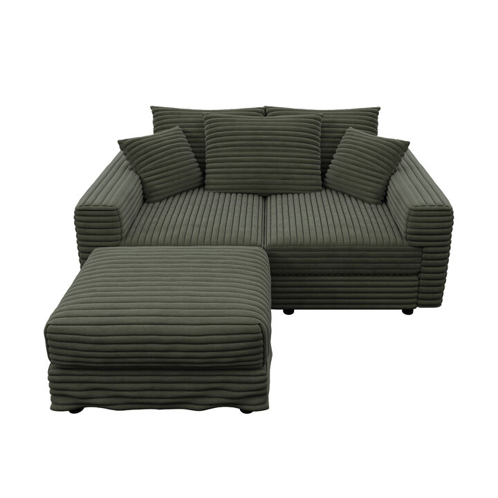 Merax Corduroy 3-Seat Sofa,Modern Comfy Upholstered Sofa Cloud Couch,Deep Seat Couches with Soft Pillows and 1 Ottomans
