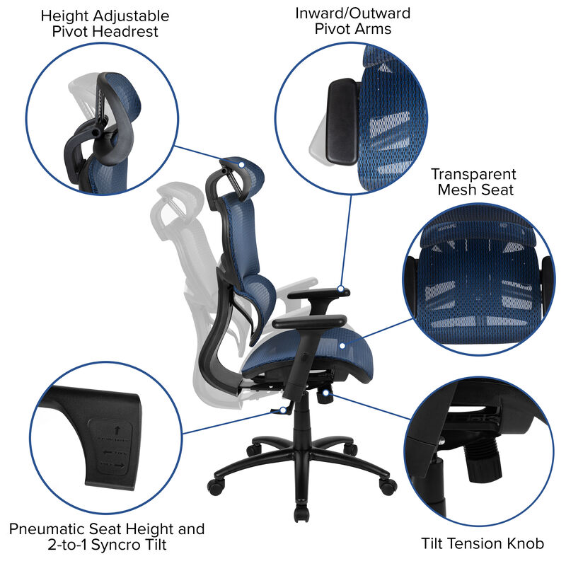LO Ergonomic Mesh Office Chair with 2-to-1 Synchro-Tilt, Adjustable Headrest, Lumbar Support, and Adjustable Pivot Arms in Black image number 2